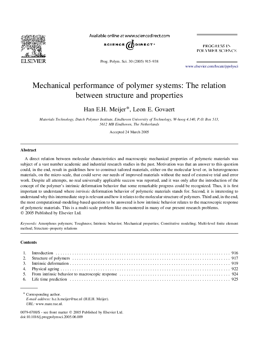 Mechanical performance of polymer systems: The relation between structure and properties