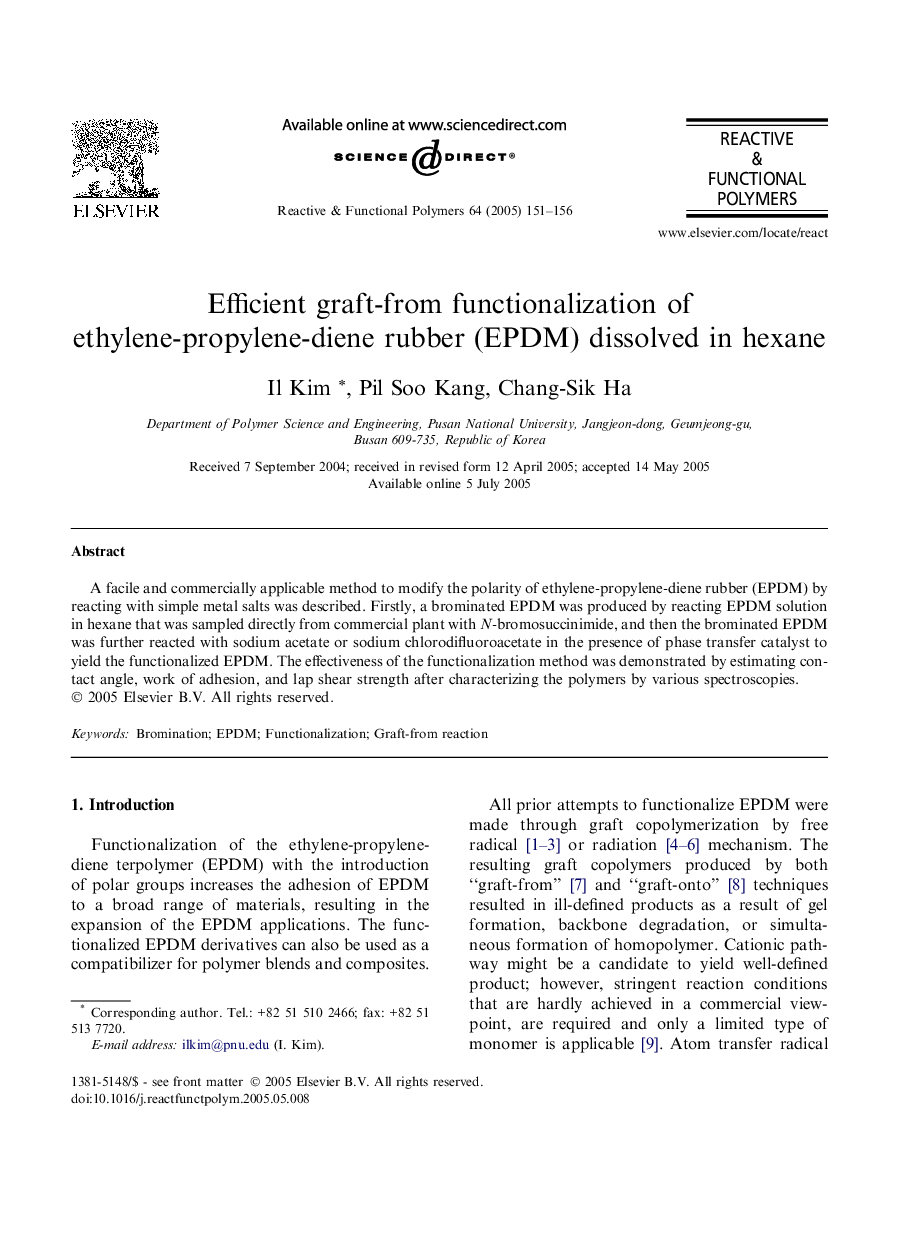 Efficient graft-from functionalization of ethylene-propylene-diene rubber (EPDM) dissolved in hexane