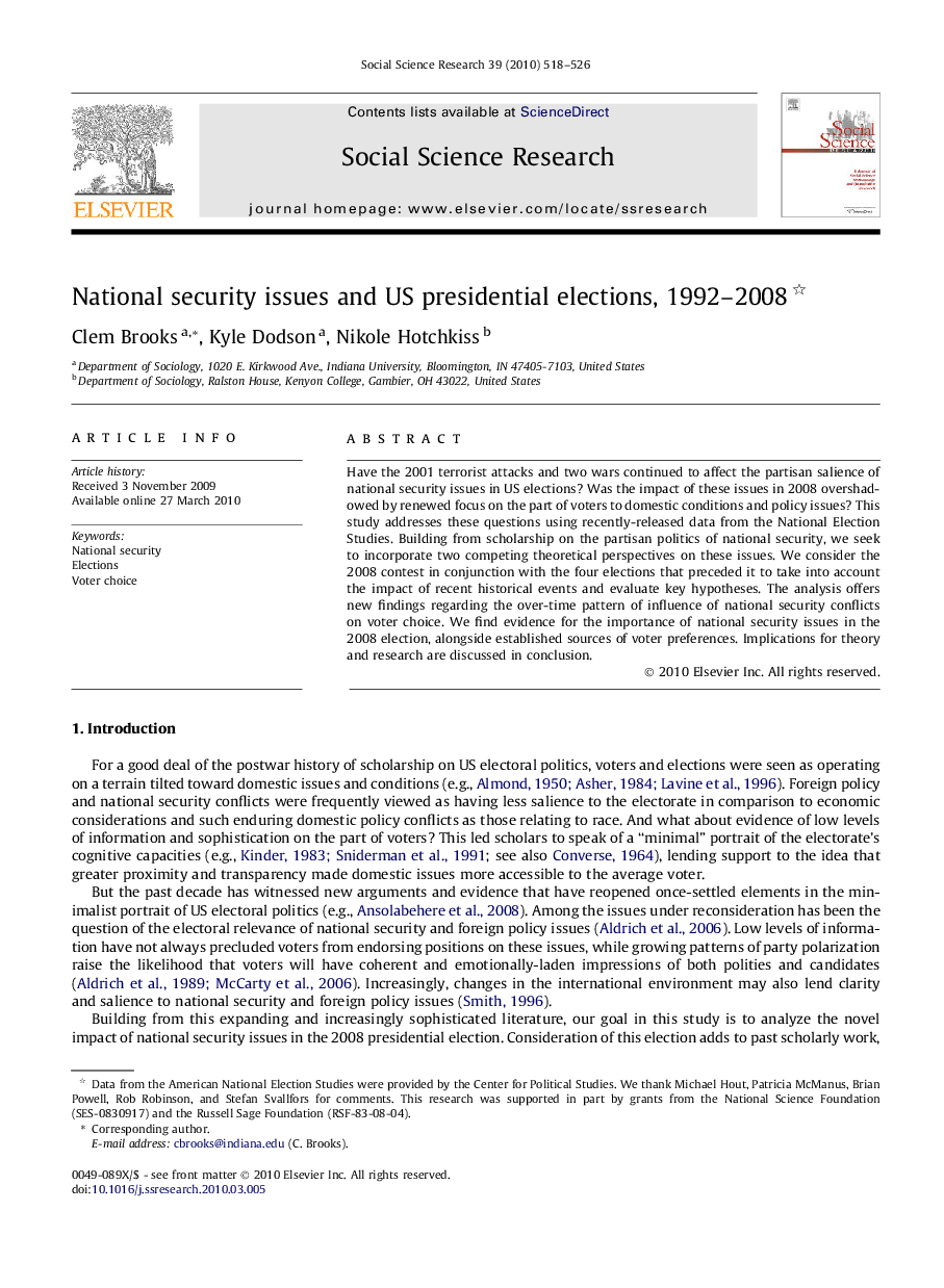 National security issues and US presidential elections, 1992–2008 