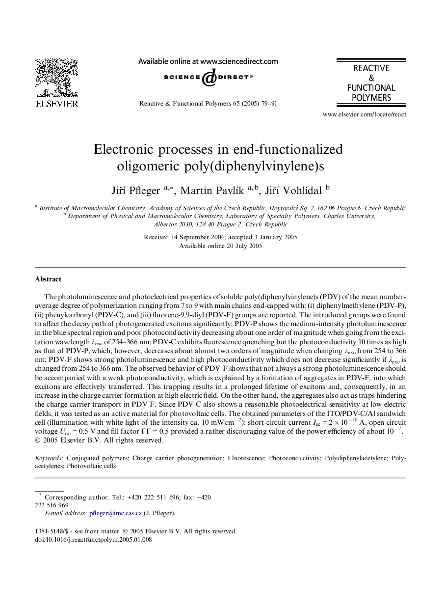Electronic processes in end-functionalized oligomeric poly(diphenylvinylene)s