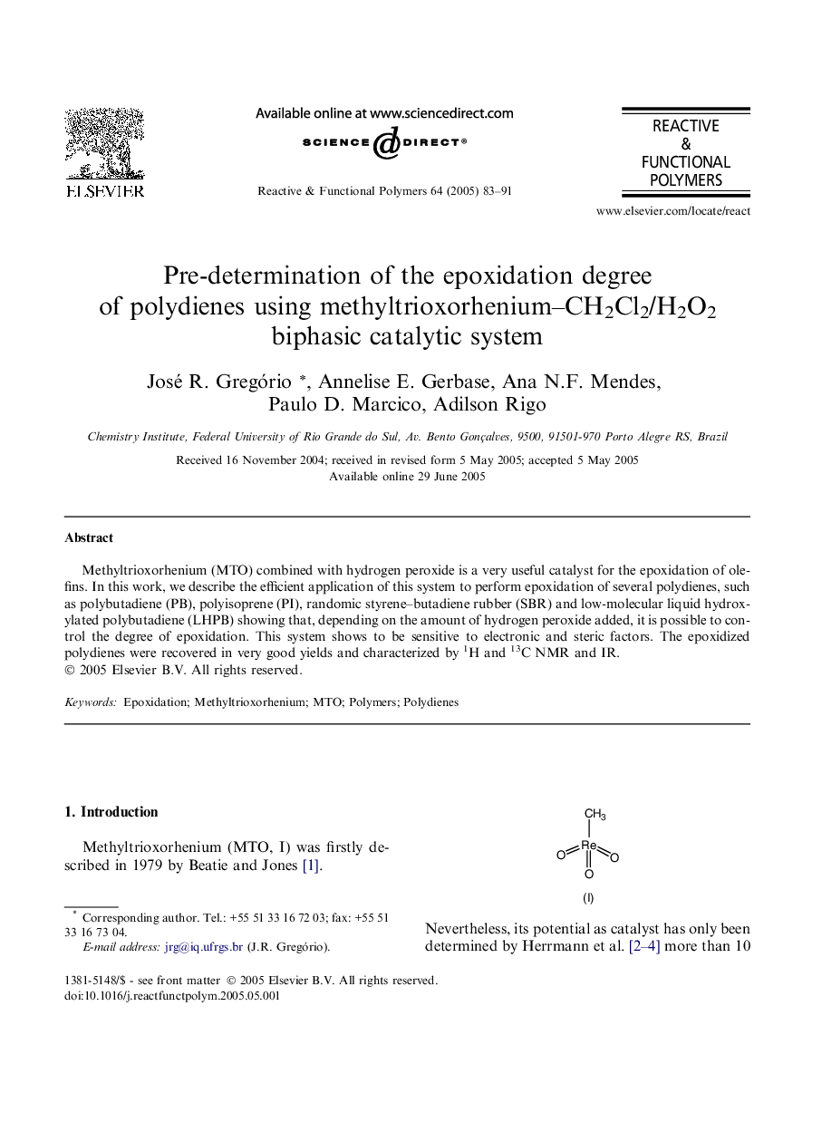 Pre-determination of the epoxidation degree of polydienes using methyltrioxorhenium-CH2Cl2/H2O2 biphasic catalytic system