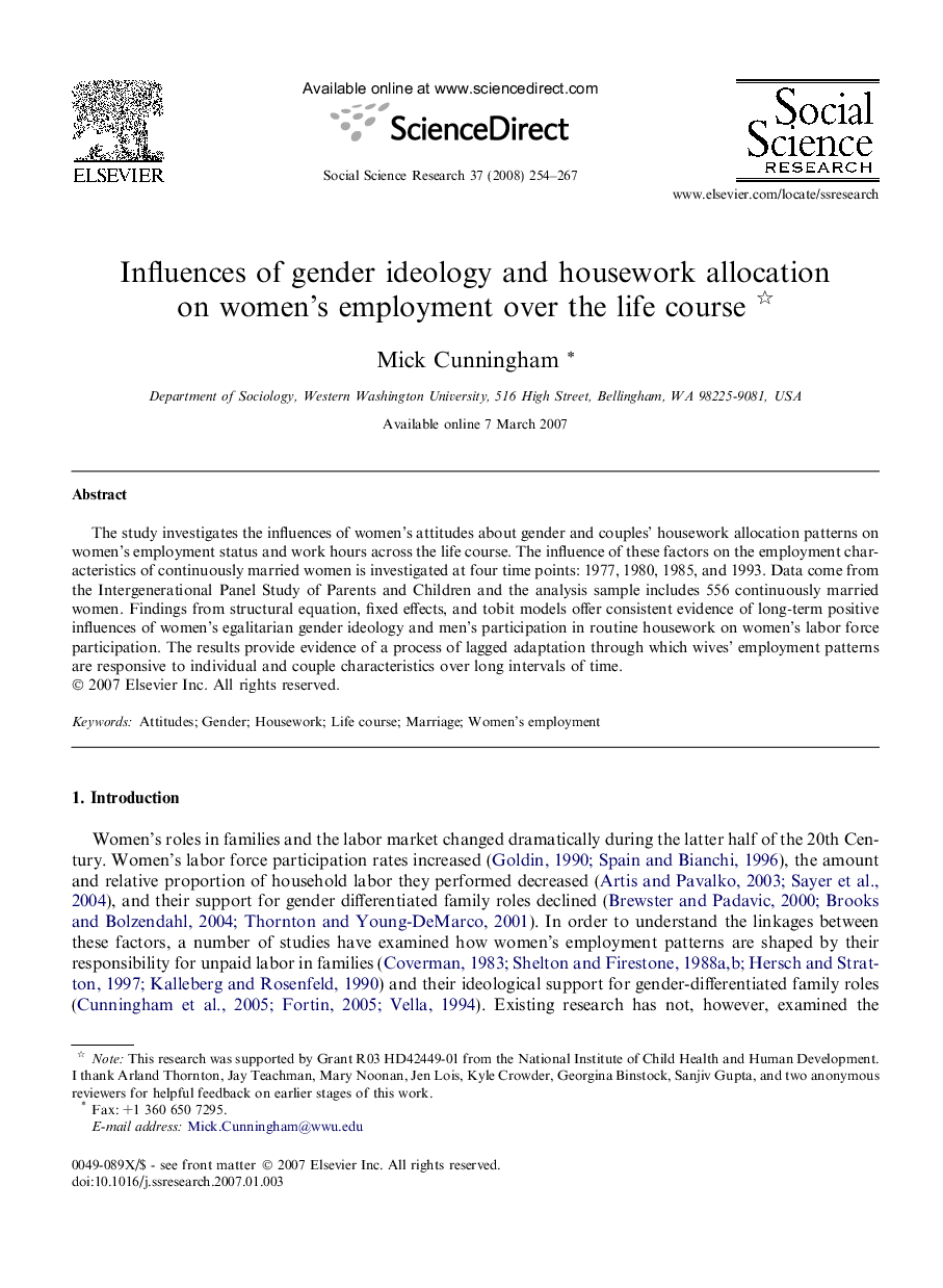 Influences of gender ideology and housework allocation on women’s employment over the life course 