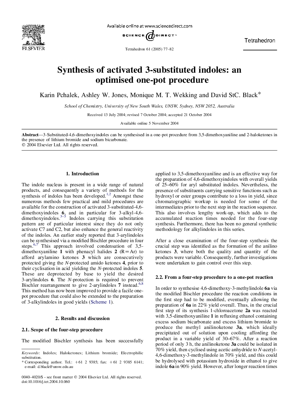 Synthesis of activated 3-substituted indoles: an optimised one-pot procedure