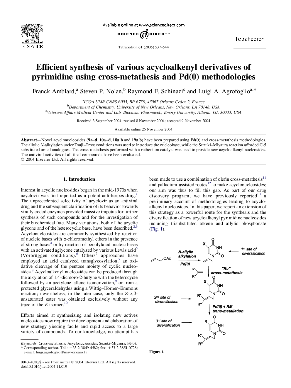 Efficient synthesis of various acycloalkenyl derivatives of pyrimidine using cross-metathesis and Pd(0) methodologies