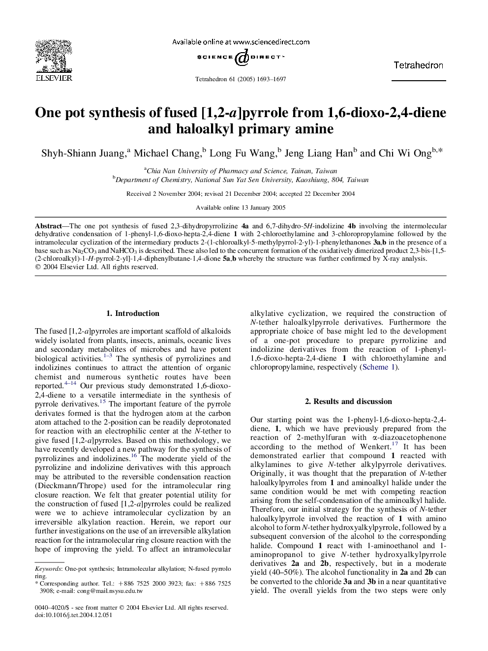 One pot synthesis of fused [1,2-a]pyrrole from 1,6-dioxo-2,4-diene and haloalkyl primary amine