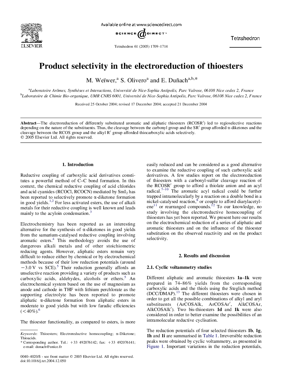 Product selectivity in the electroreduction of thioesters