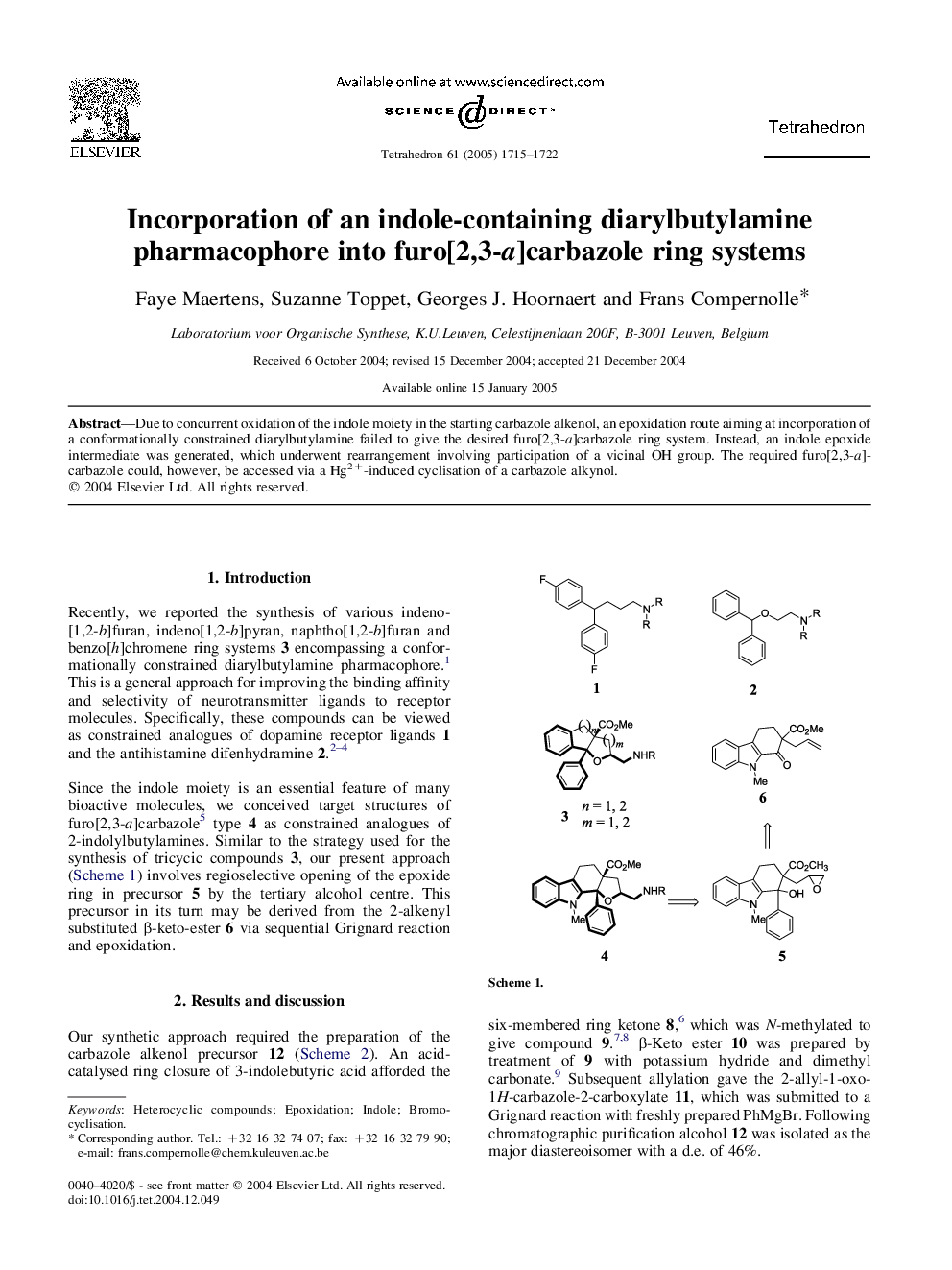 Incorporation of an indole-containing diarylbutylamine pharmacophore into furo[2,3-a]carbazole ring systems