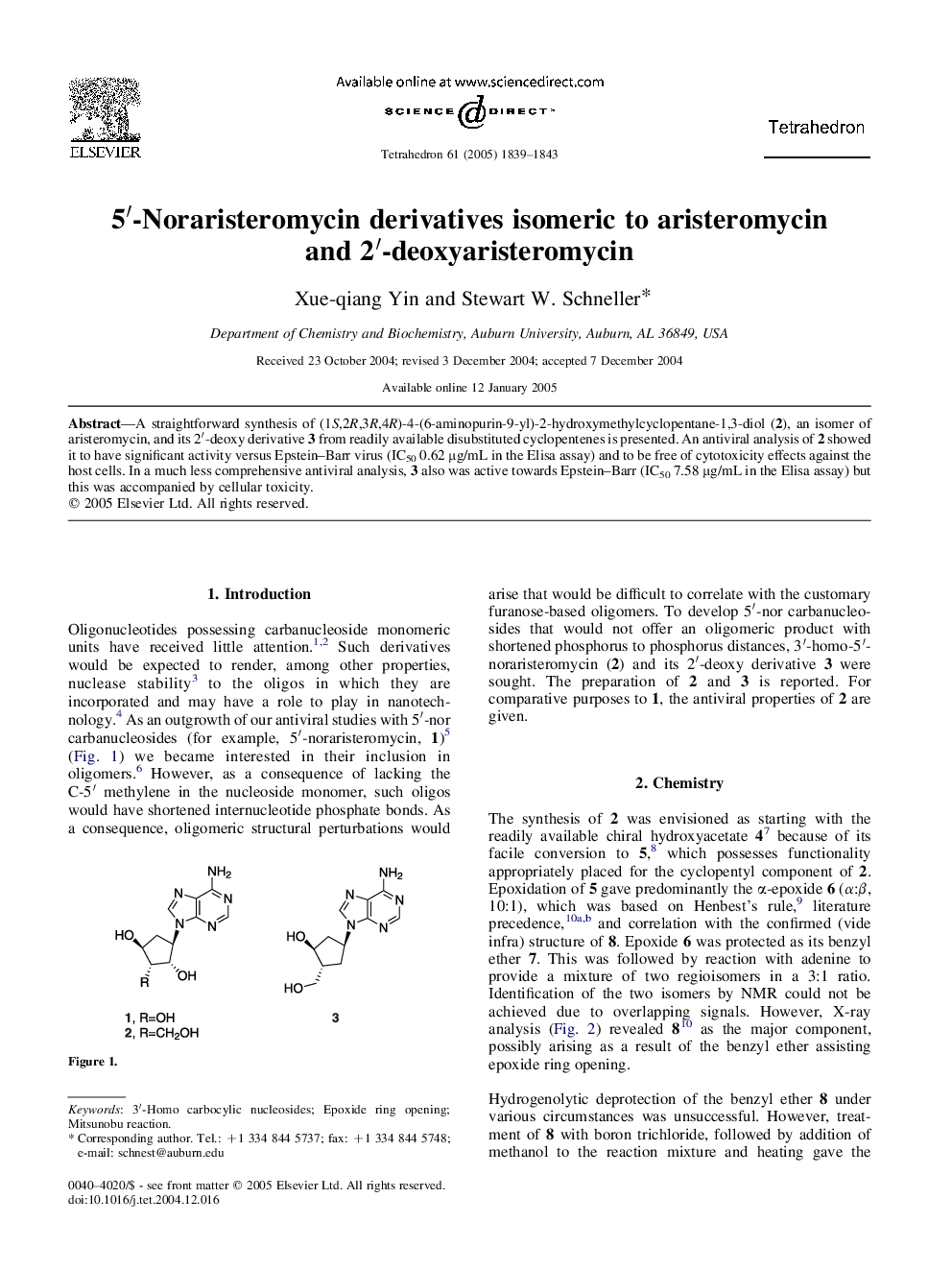 5â²-Noraristeromycin derivatives isomeric to aristeromycin and 2â²-deoxyaristeromycin