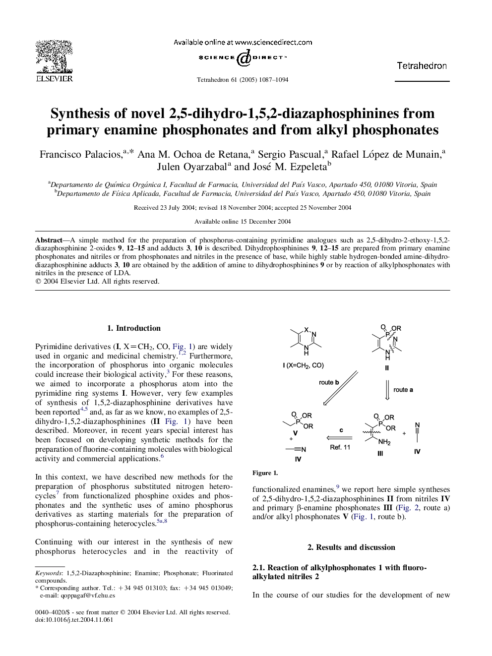 Synthesis of novel 2,5-dihydro-1,5,2-diazaphosphinines from primary enamine phosphonates and from alkyl phosphonates