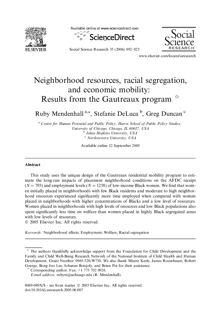 Neighborhood resources, racial segregation, and economic mobility: Results from the Gautreaux program 