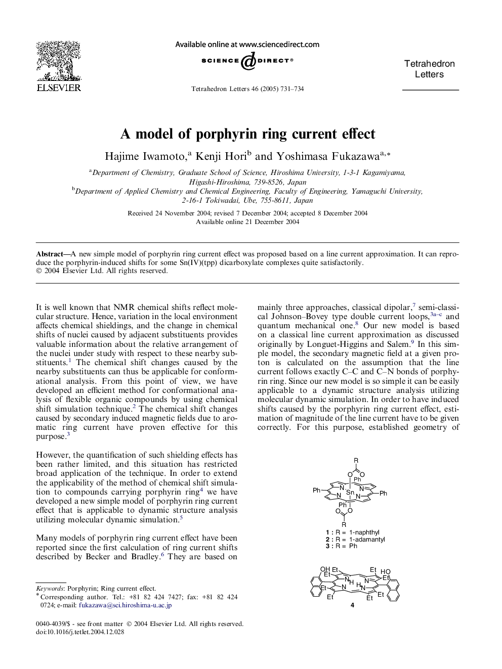 A model of porphyrin ring current effect