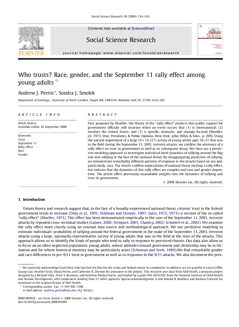 Who trusts? Race, gender, and the September 11 rally effect among young adults 