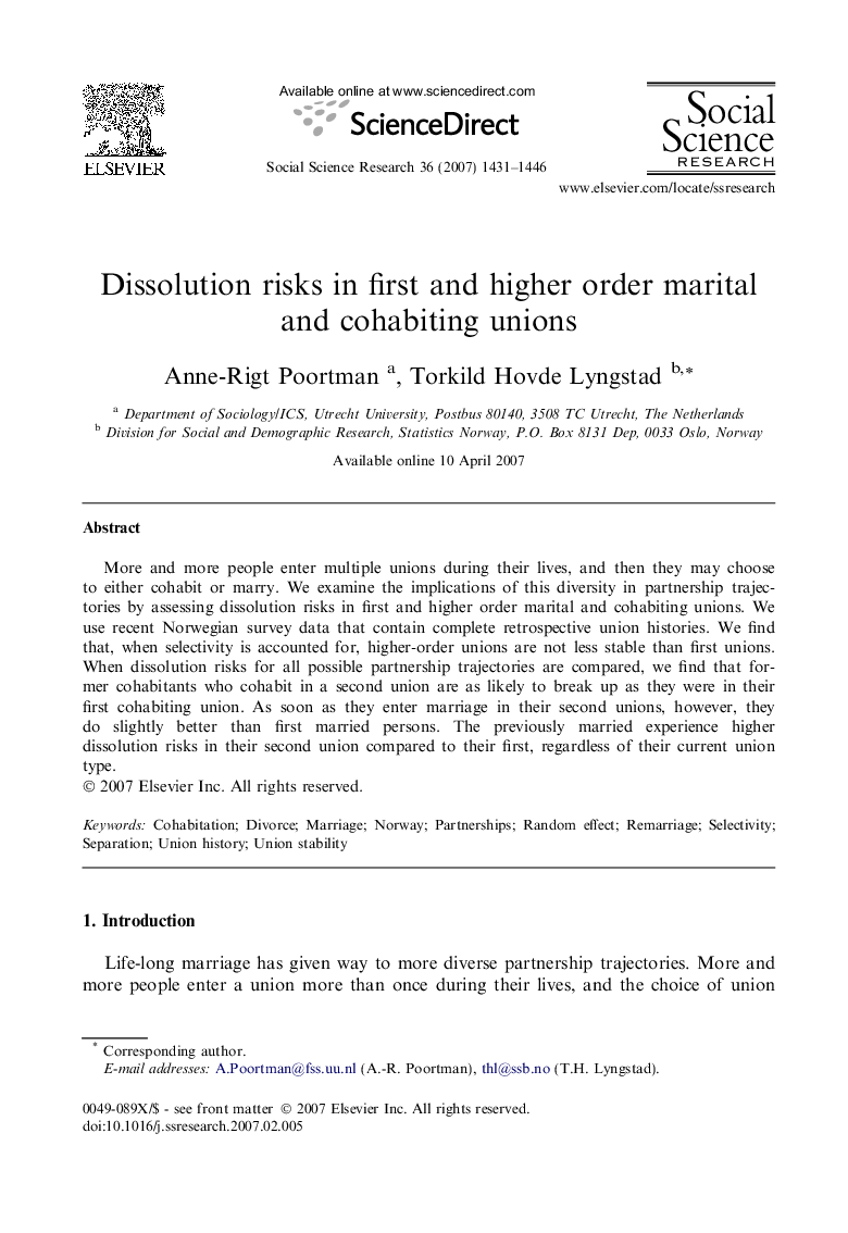 Dissolution risks in first and higher order marital and cohabiting unions