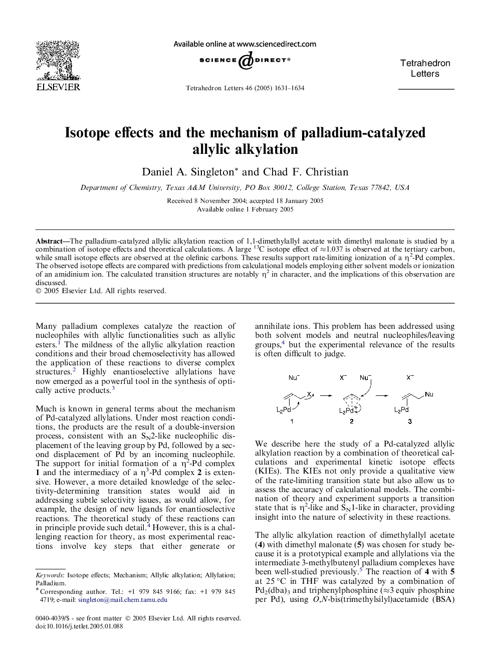 Isotope effects and the mechanism of palladium-catalyzed allylic alkylation