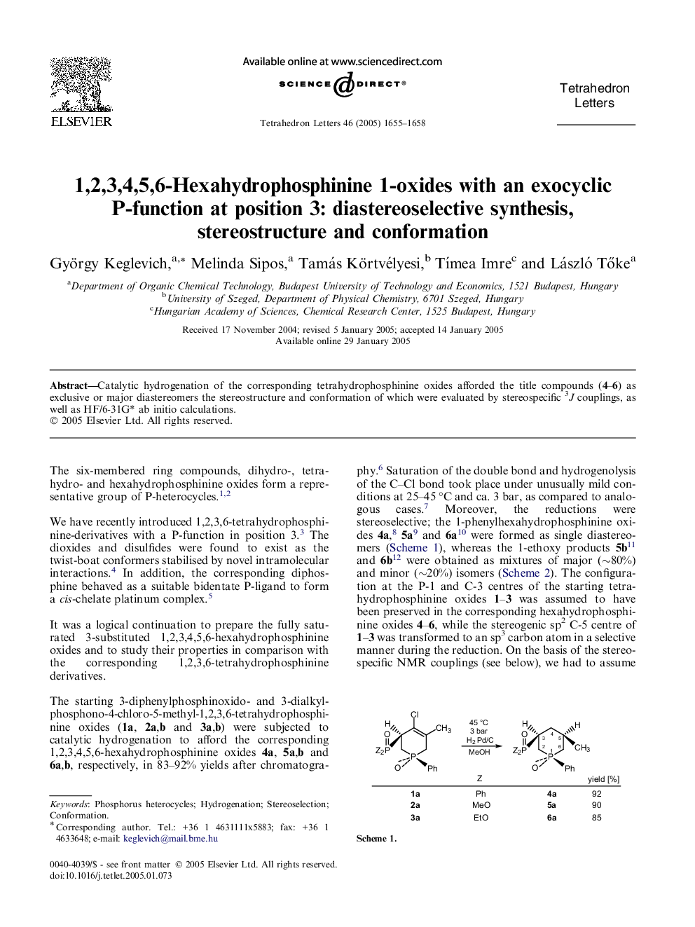 1,2,3,4,5,6-Hexahydrophosphinine 1-oxides with an exocyclic P-function at position 3: diastereoselective synthesis, stereostructure and conformation