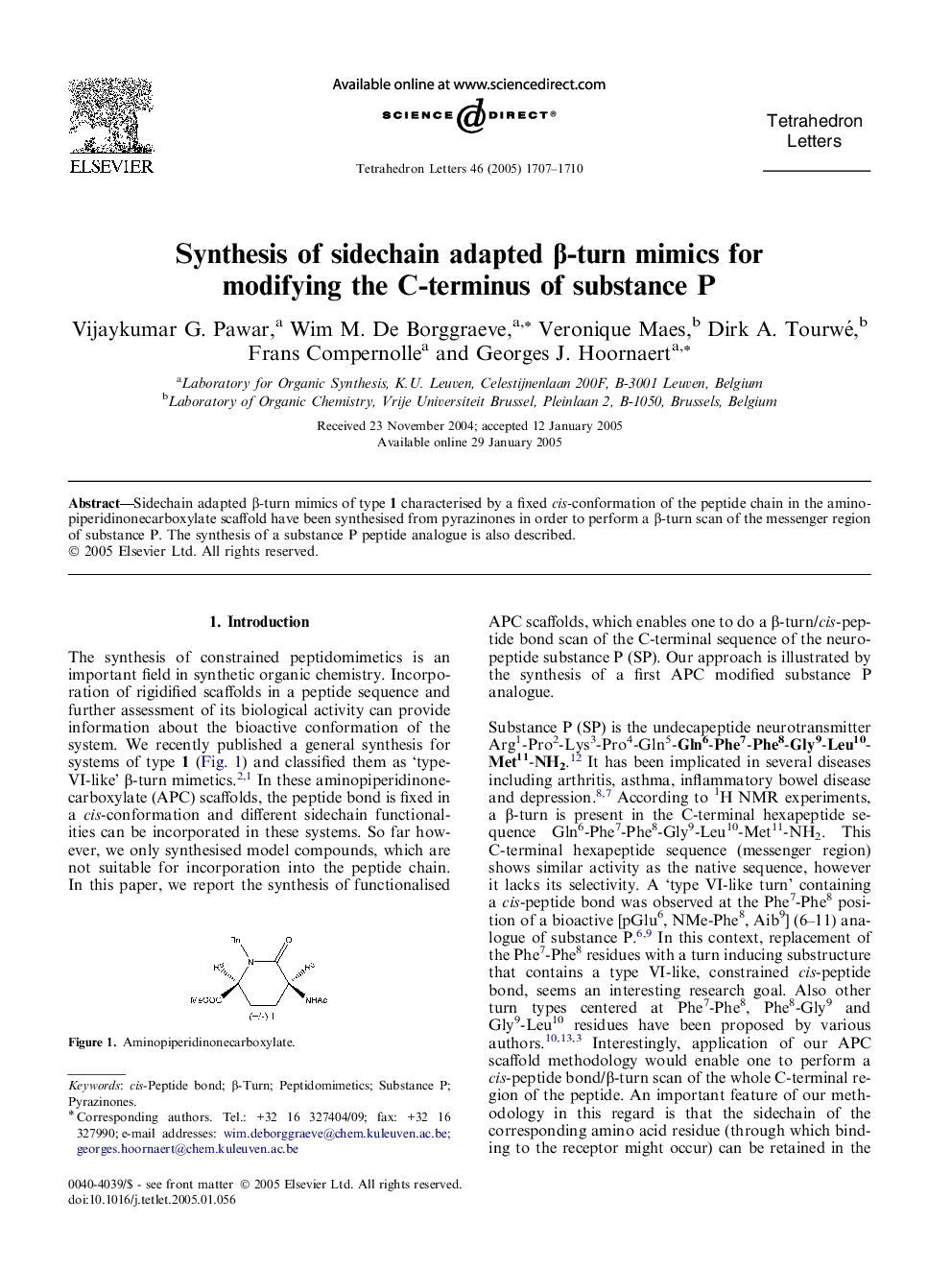 Synthesis of sidechain adapted Î²-turn mimics for modifying the C-terminus of substance P