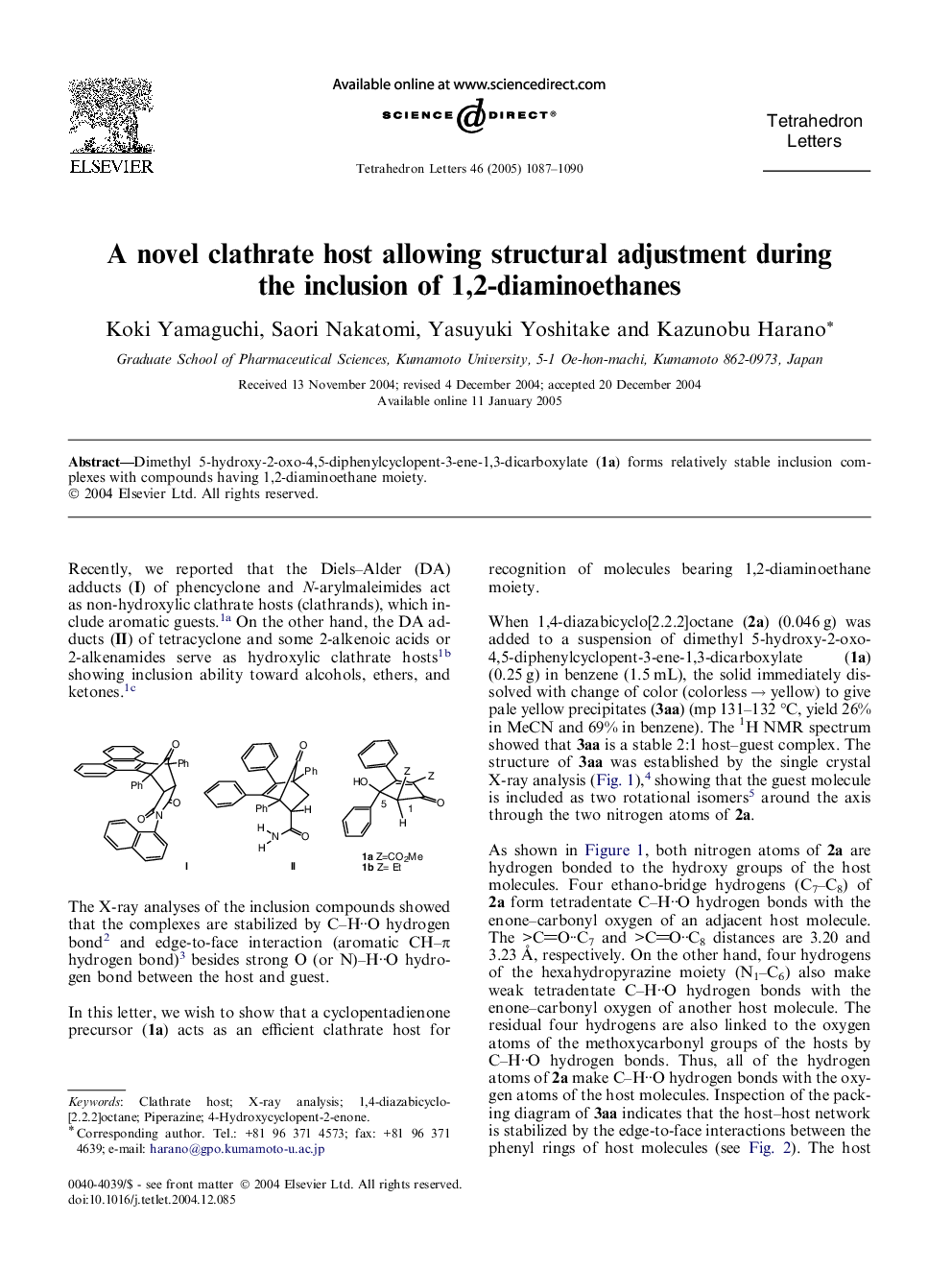 A novel clathrate host allowing structural adjustment during the inclusion of 1,2-diaminoethanes