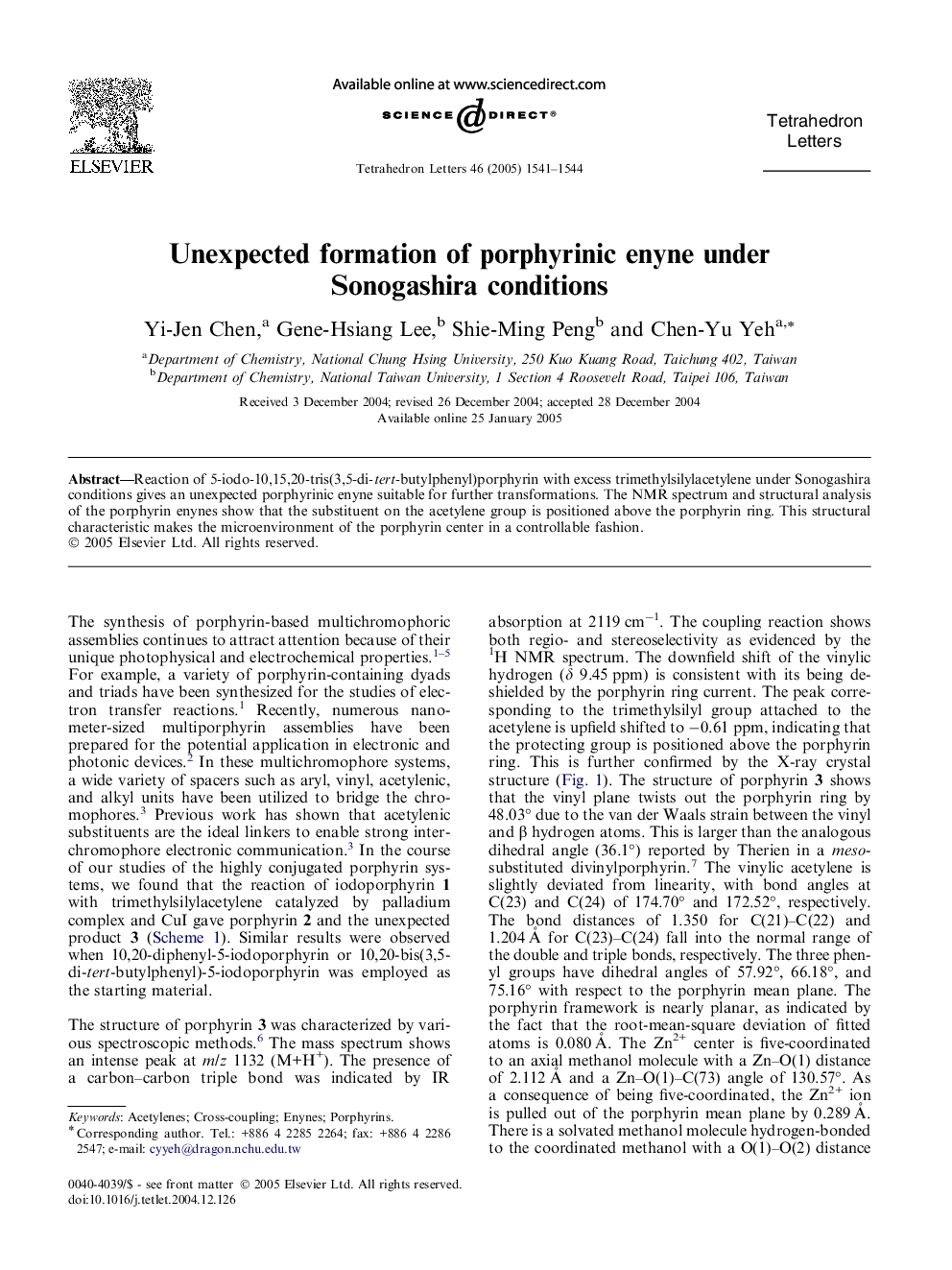 Unexpected formation of porphyrinic enyne under Sonogashira conditions