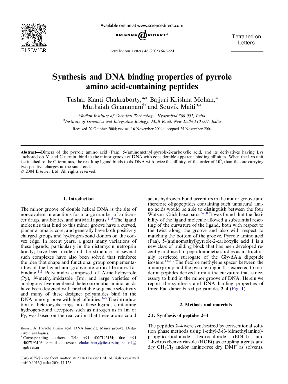 Synthesis and DNA binding properties of pyrrole amino acid-containing peptides