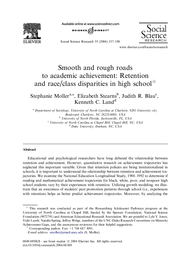 Smooth and rough roads to academic achievement: Retention and race/class disparities in high school 