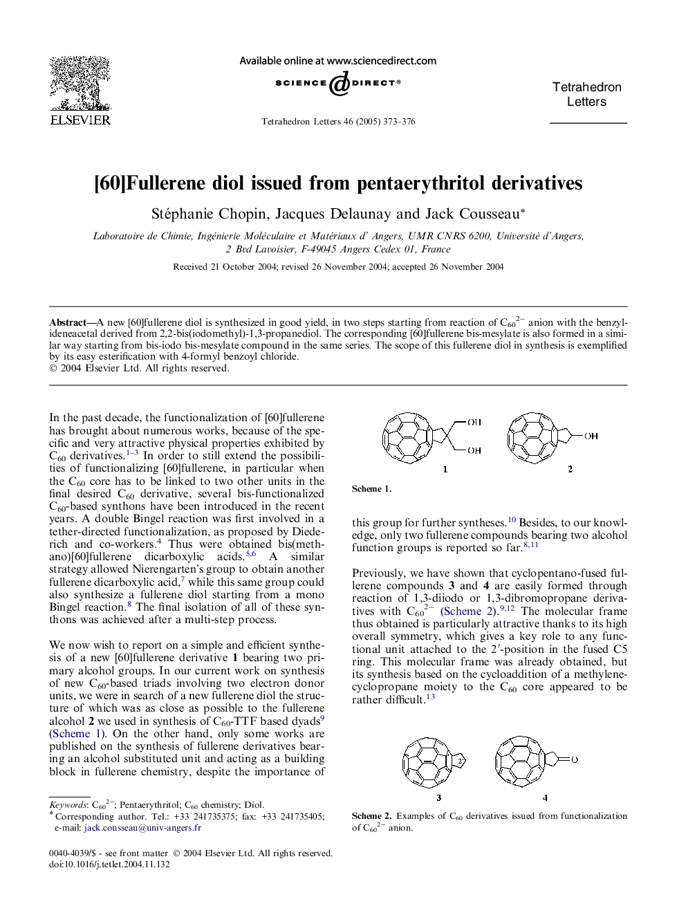 [60]Fullerene diol issued from pentaerythritol derivatives