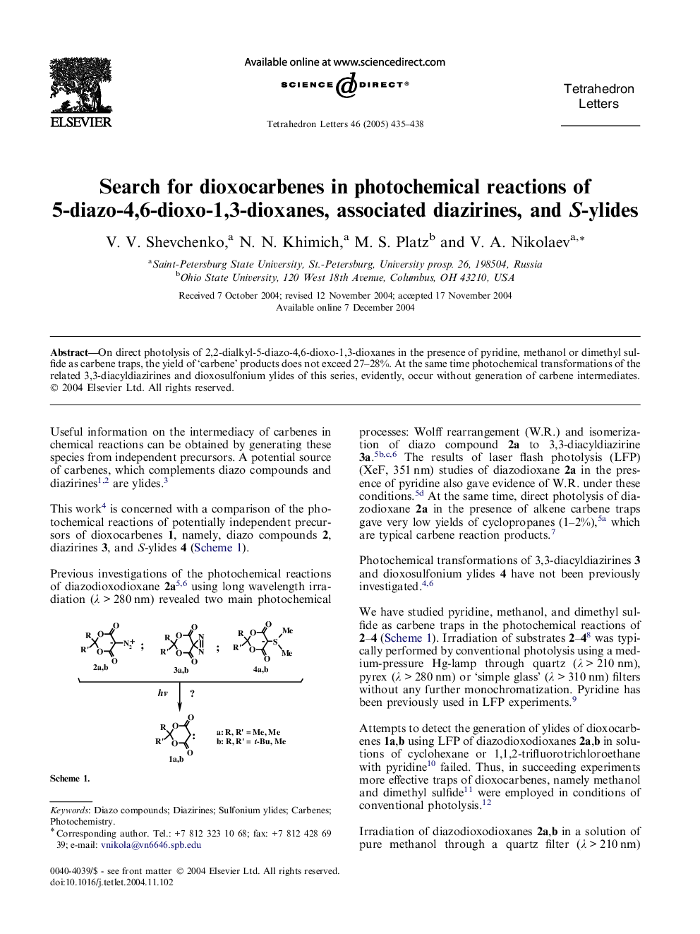 Search for dioxocarbenes in photochemical reactions of 5-diazo-4,6-dioxo-1,3-dioxanes, associated diazirines, and S-ylides