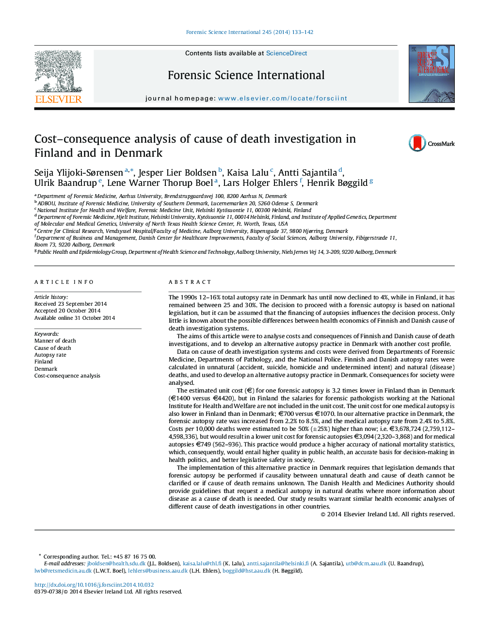 Cost–consequence analysis of cause of death investigation in Finland and in Denmark