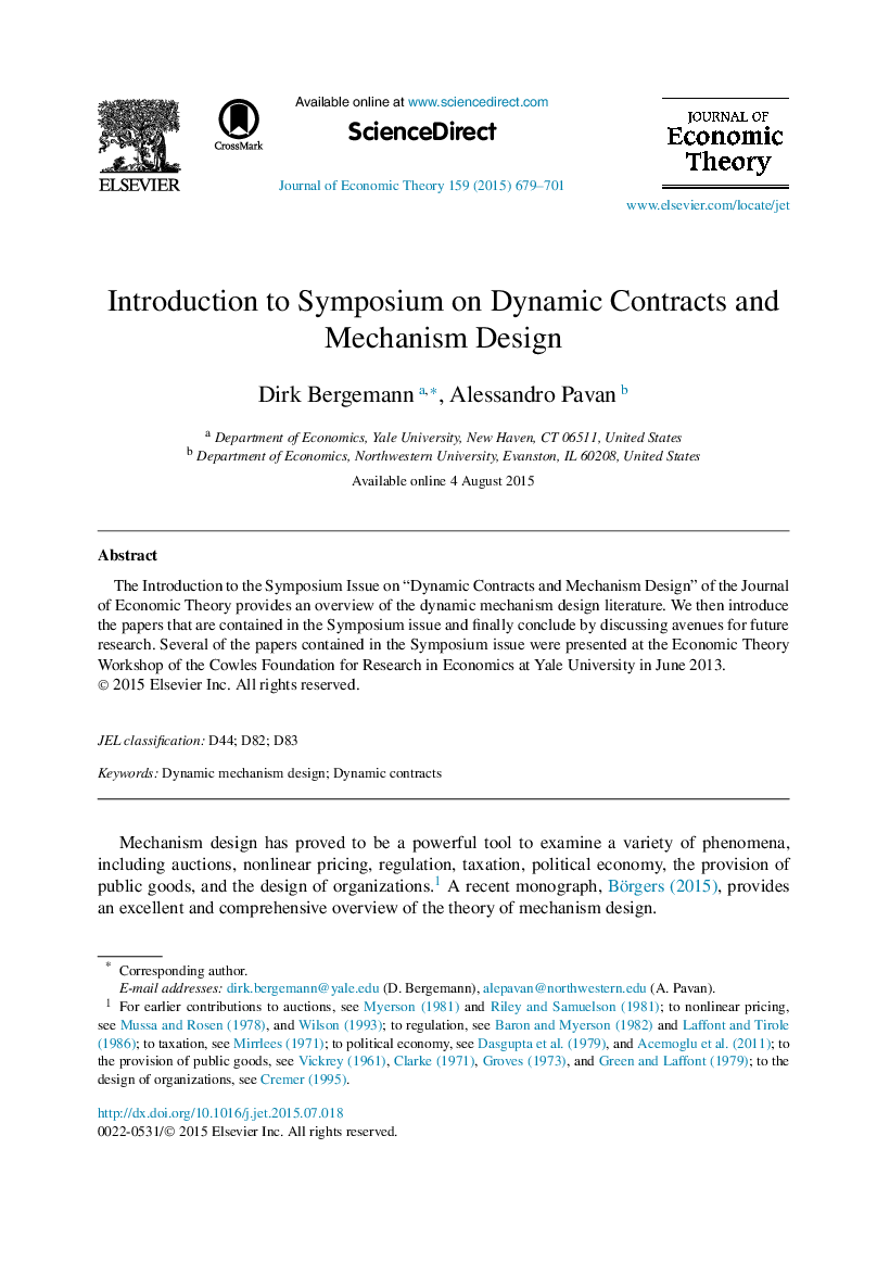 Introduction to Symposium on Dynamic Contracts and Mechanism Design
