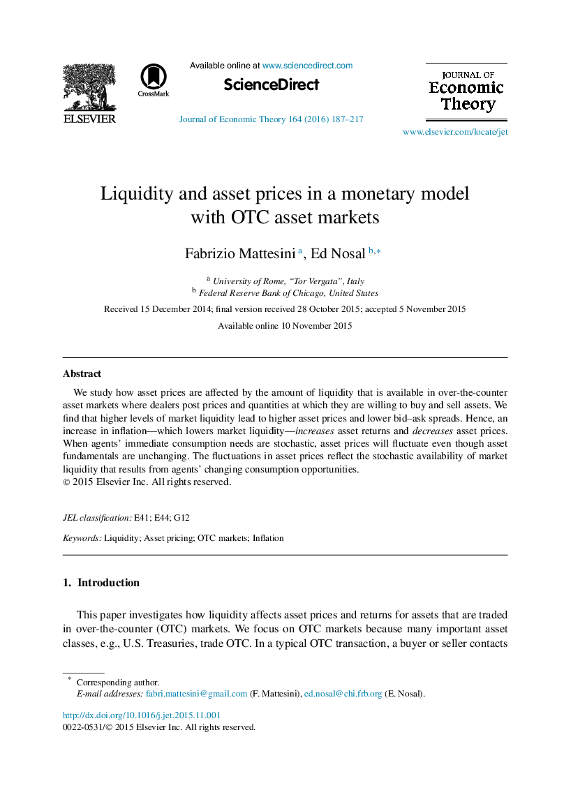 Liquidity and asset prices in a monetary model with OTC asset markets