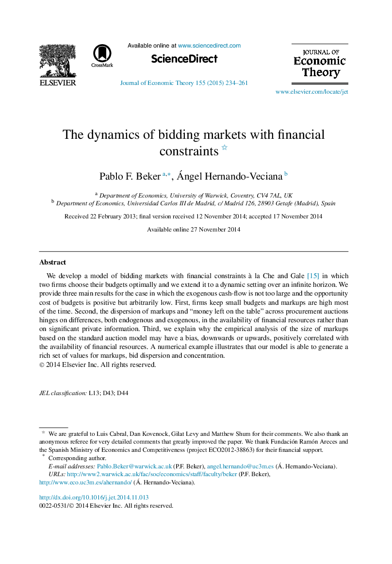 The dynamics of bidding markets with financial constraints 