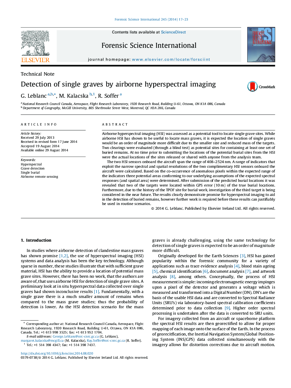 Detection of single graves by airborne hyperspectral imaging