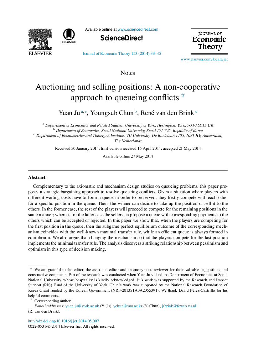 Auctioning and selling positions: A non-cooperative approach to queueing conflicts 