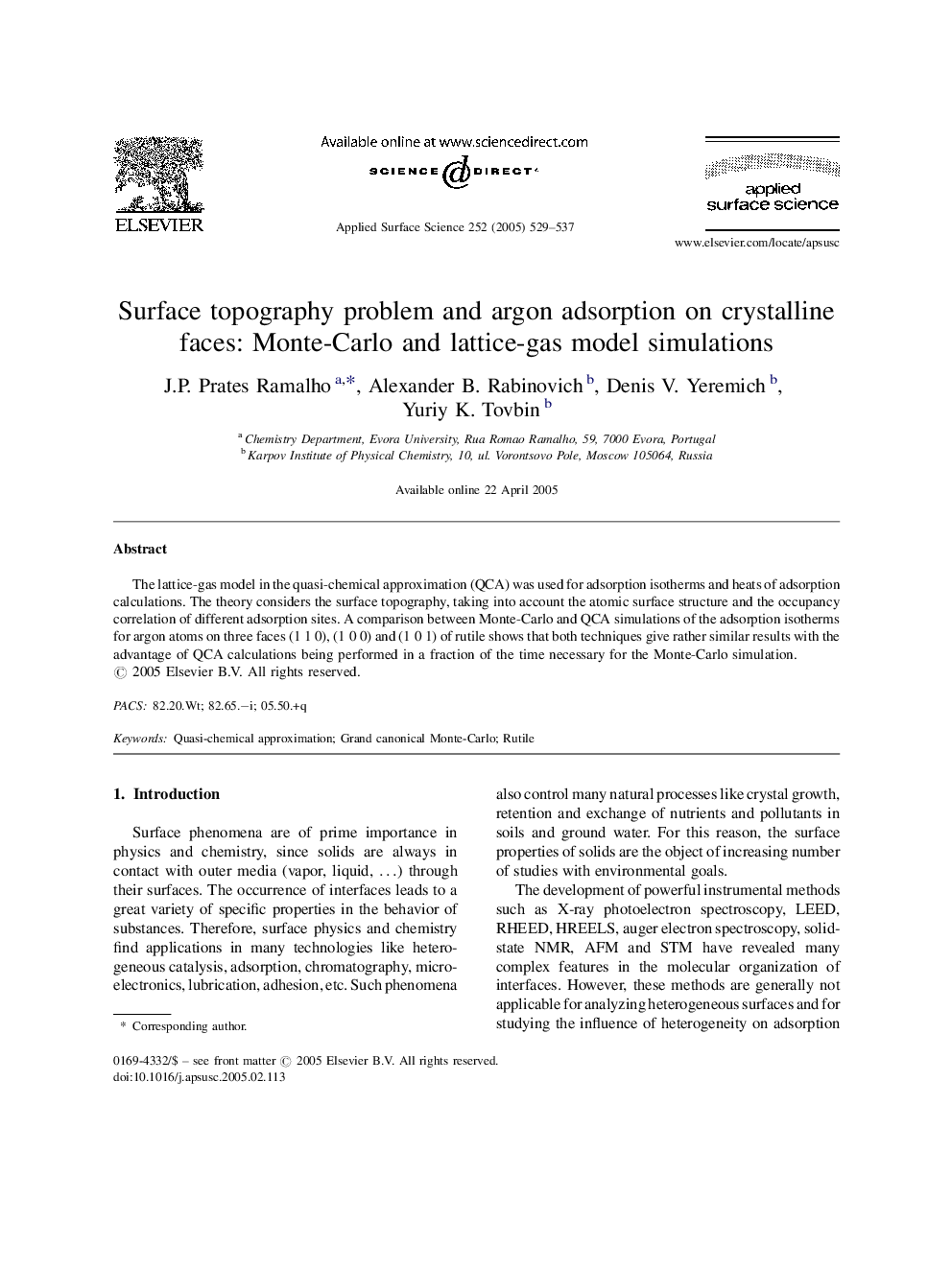 Surface topography problem and argon adsorption on crystalline faces: Monte-Carlo and lattice-gas model simulations