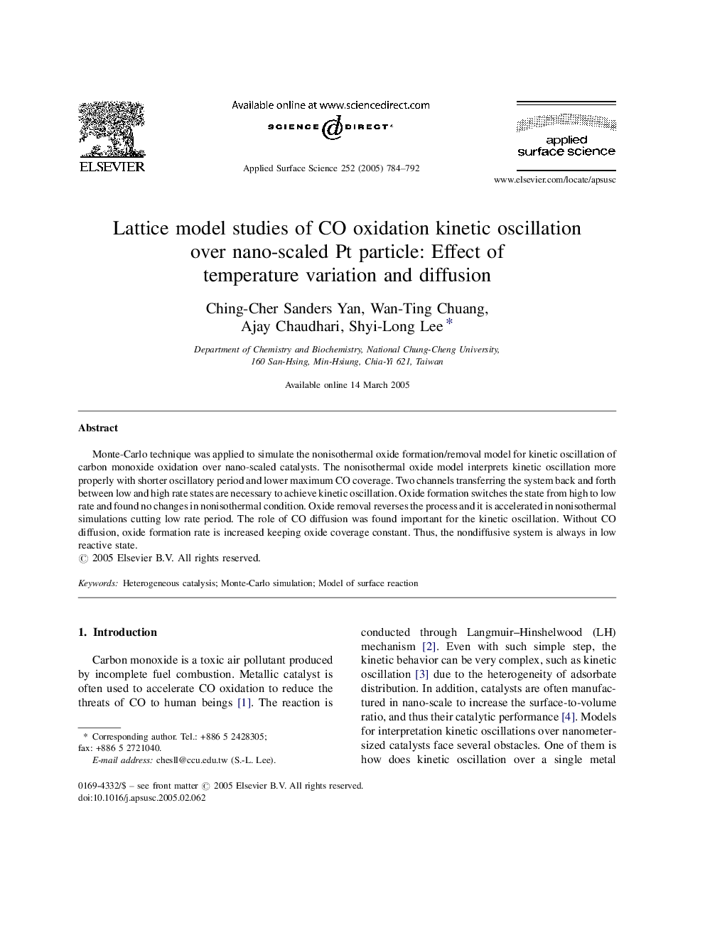 Lattice model studies of CO oxidation kinetic oscillation over nano-scaled Pt particle: Effect of temperature variation and diffusion