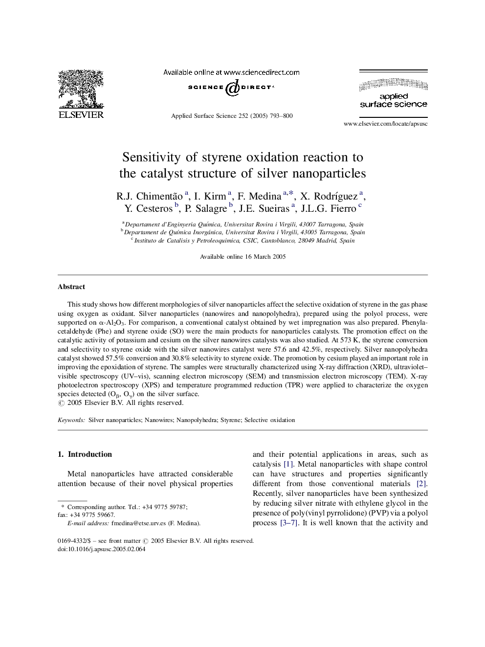 عکس صفحه اول مقاله: Sensitivity of styrene oxidation reaction to the catalyst structure of silver nanoparticles Sensitivity of styrene oxidation reaction to the catalyst structure of silver nanoparticles
