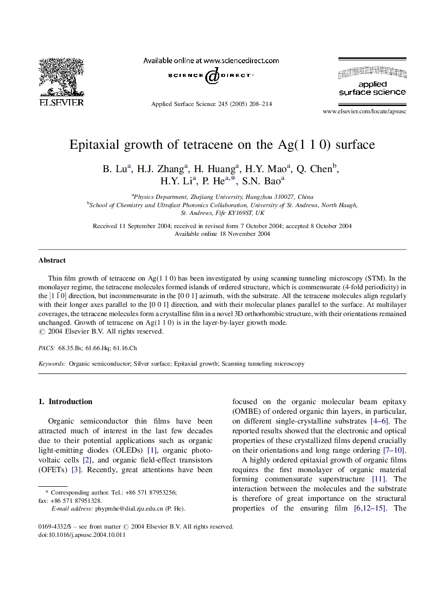 Epitaxial growth of tetracene on the Ag(1Â 1Â 0) surface