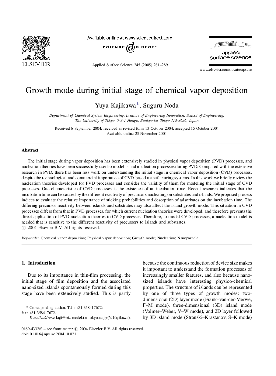 Growth mode during initial stage of chemical vapor deposition