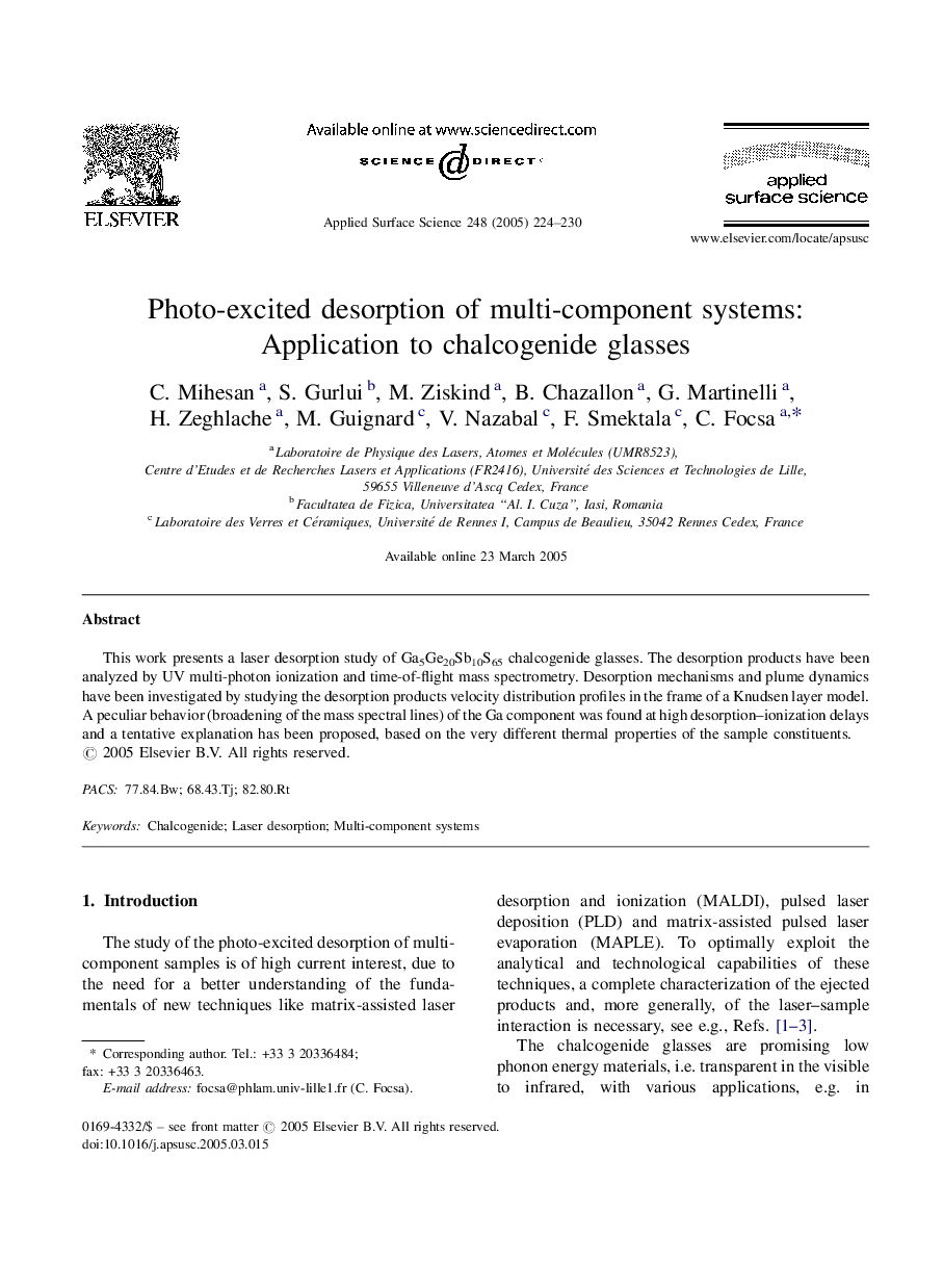 Photo-excited desorption of multi-component systems: Application to chalcogenide glasses