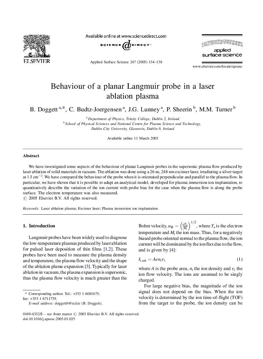 Behaviour of a planar Langmuir probe in a laser ablation plasma