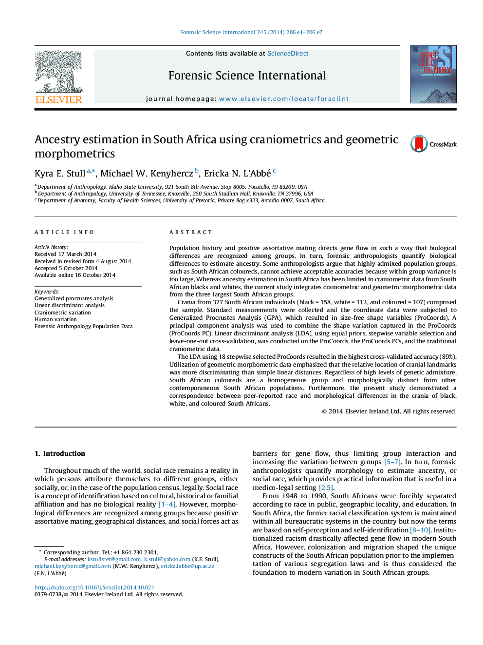 Ancestry estimation in South Africa using craniometrics and geometric morphometrics