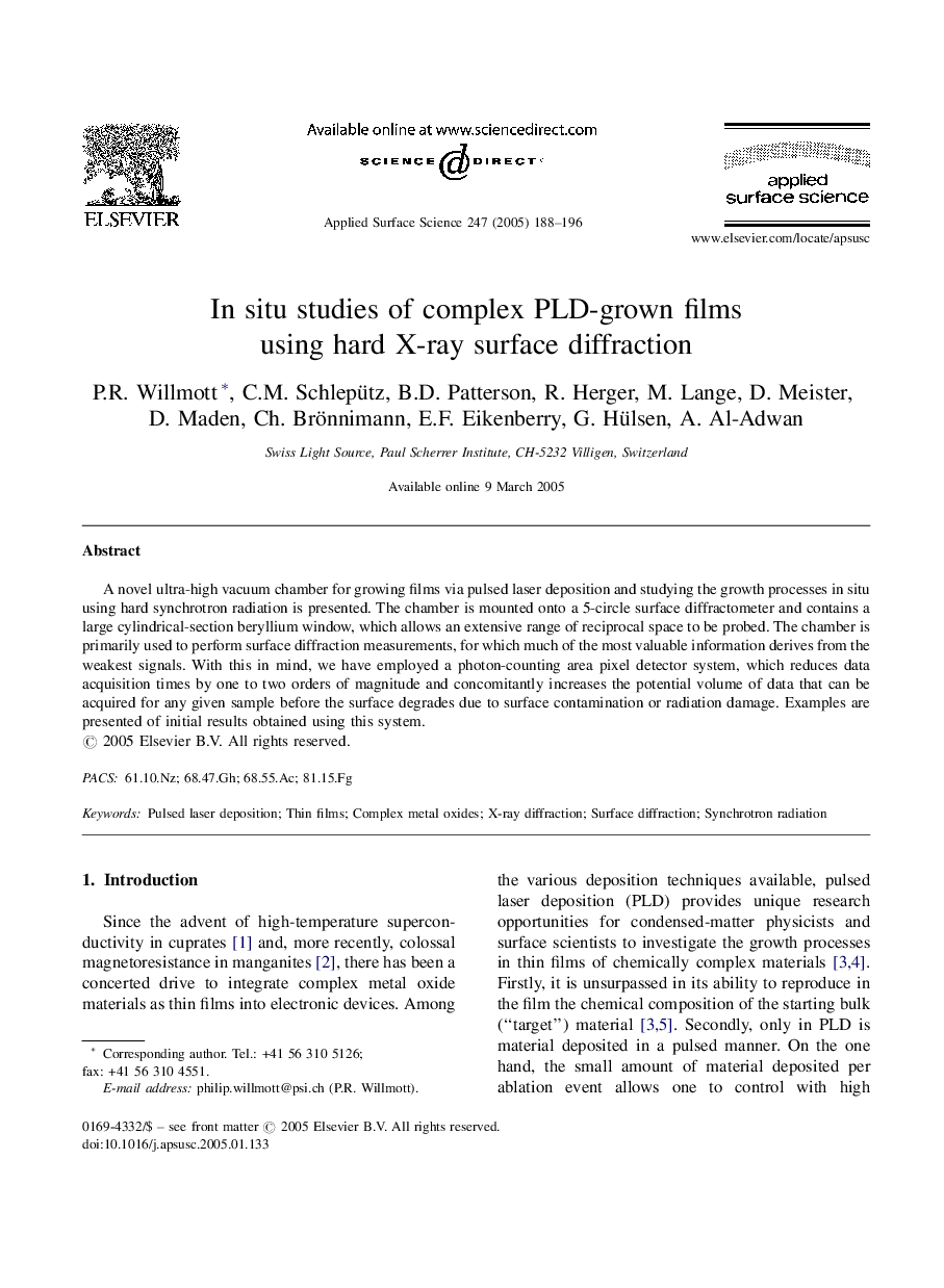 In situ studies of complex PLD-grown films using hard X-ray surface diffraction