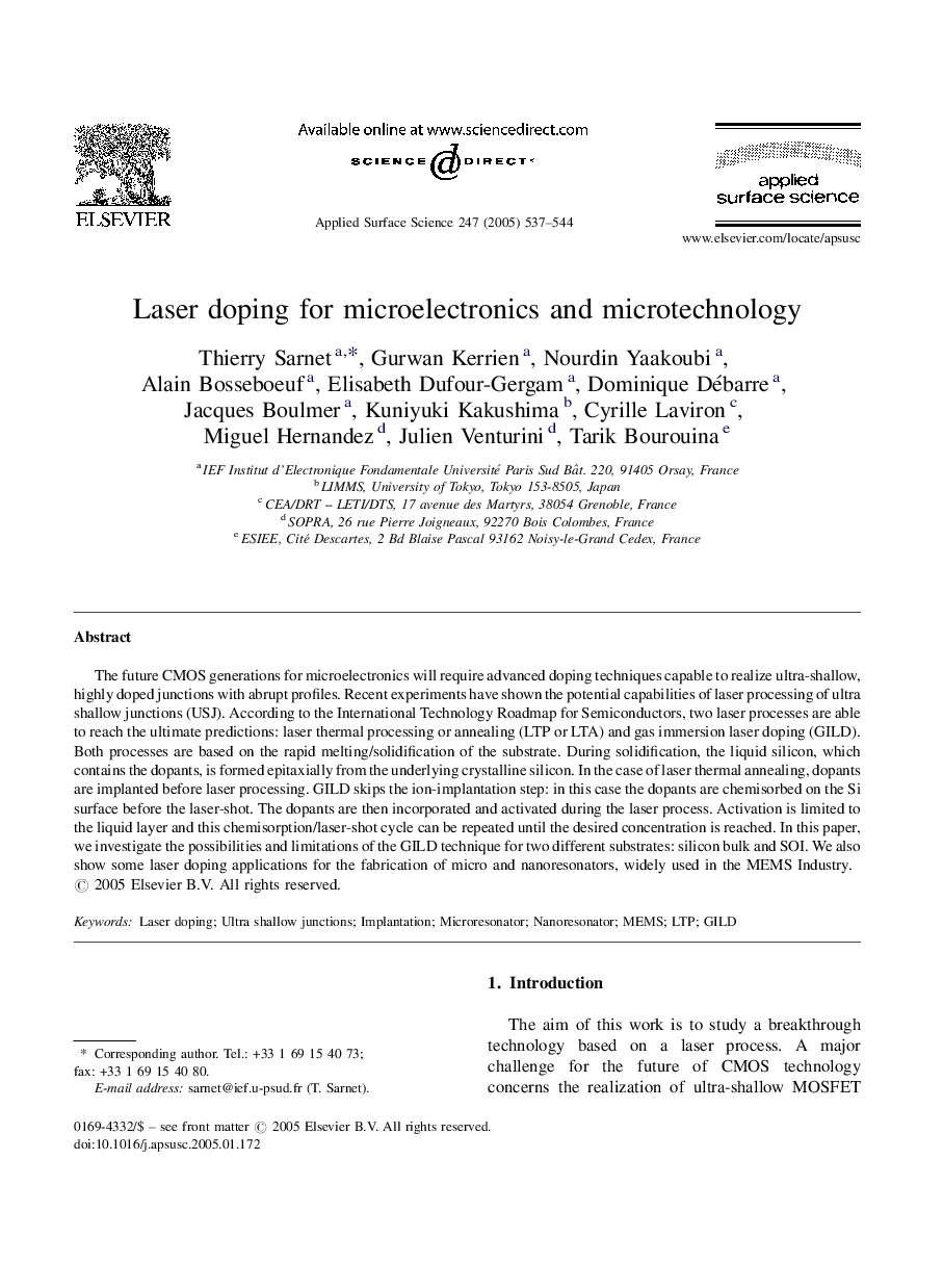 Laser doping for microelectronics and microtechnology