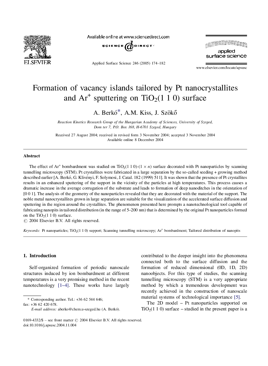 Formation of vacancy islands tailored by Pt nanocrystallites and Ar+ sputtering on TiO2(1Â 1Â 0) surface