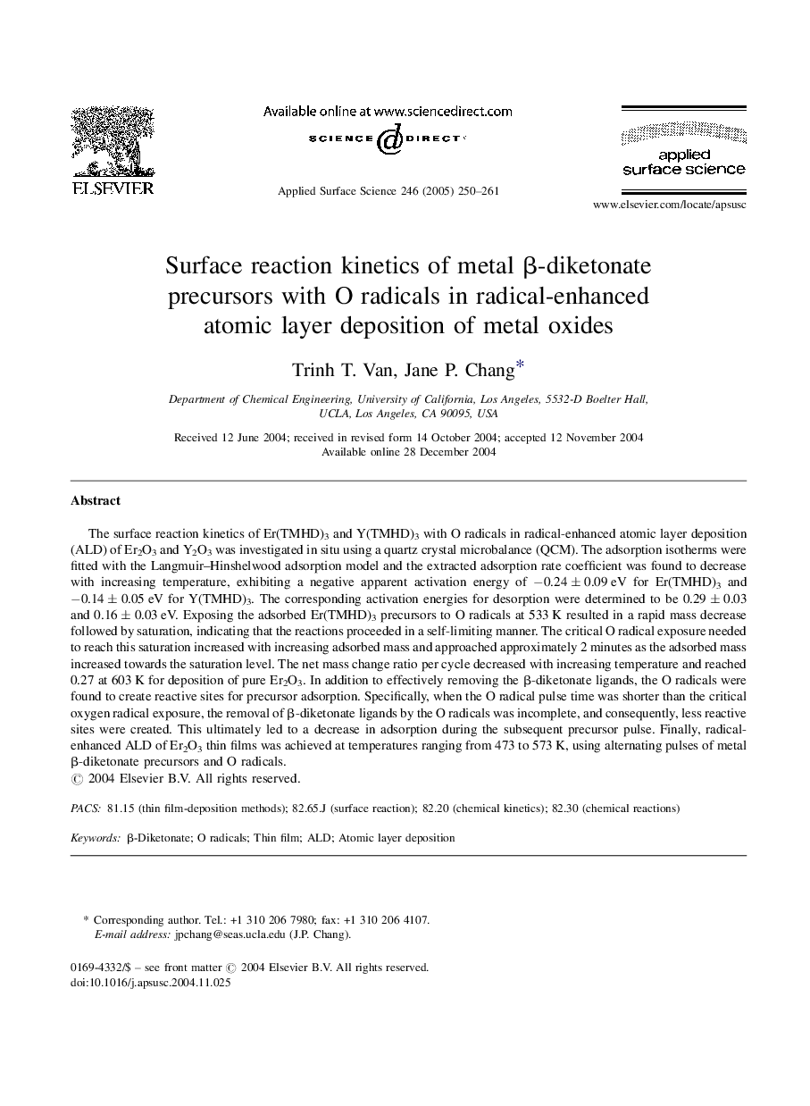 Surface reaction kinetics of metal Î²-diketonate precursors with O radicals in radical-enhanced atomic layer deposition of metal oxides