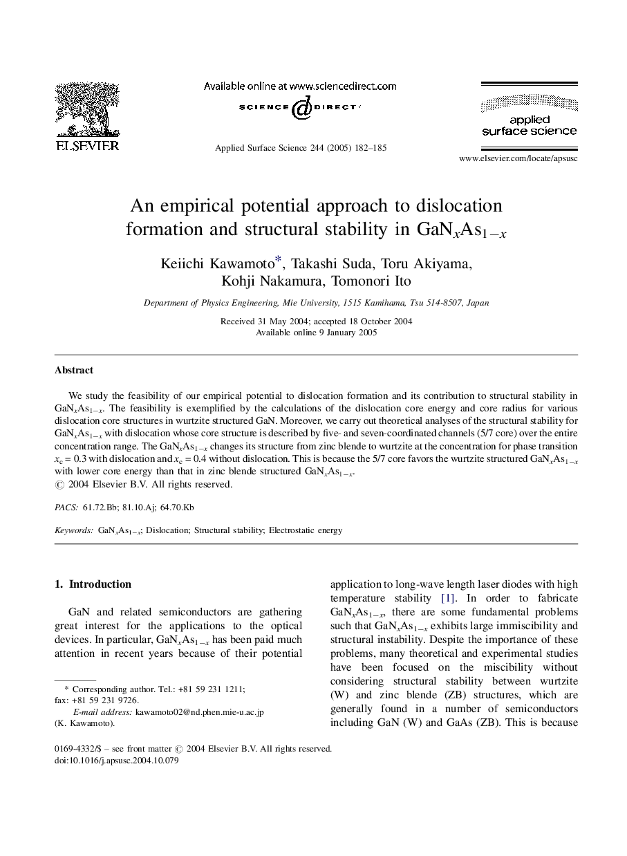 An empirical potential approach to dislocation formation and structural stability in GaNxAs1âx