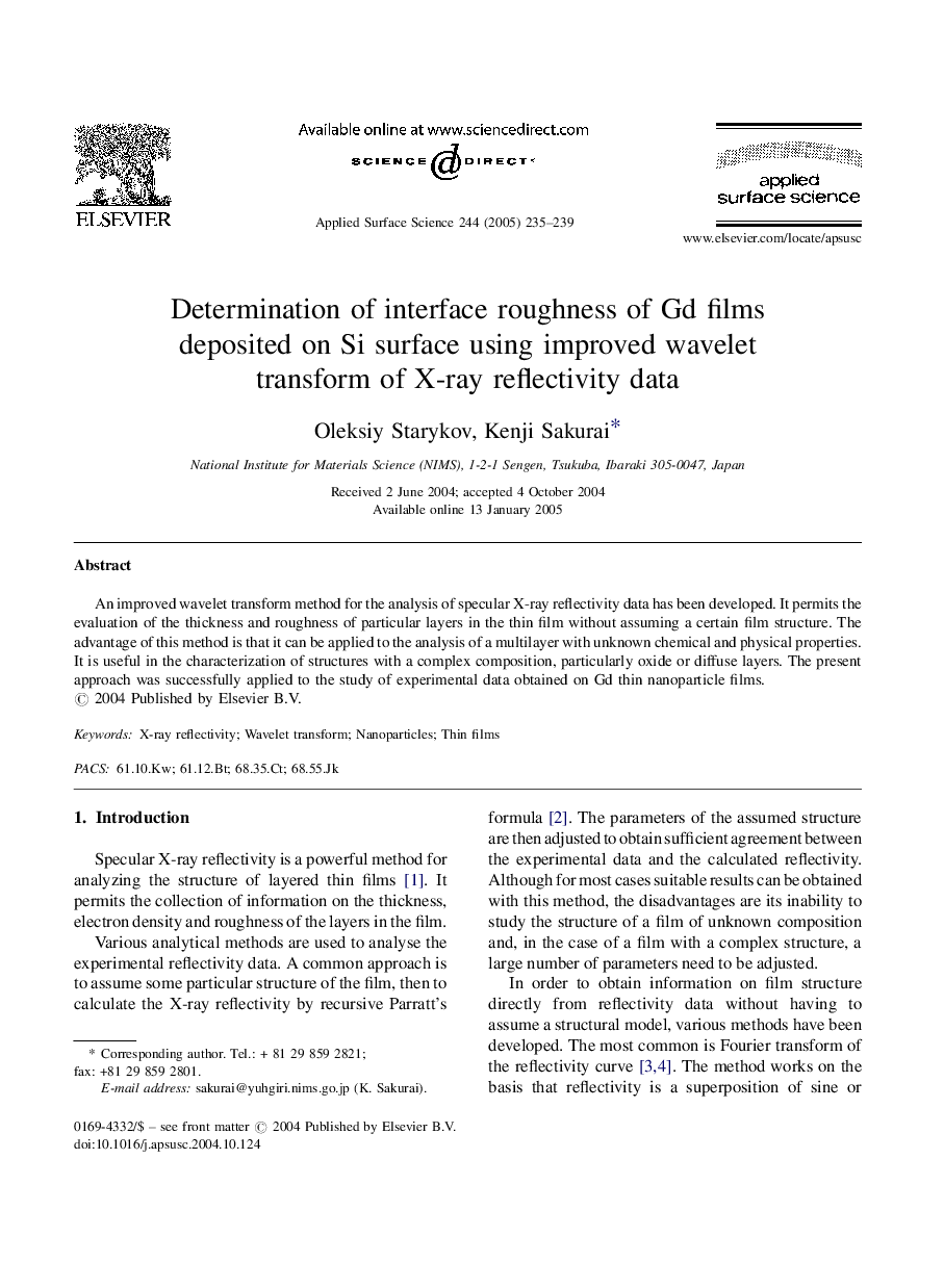 Determination of interface roughness of Gd films deposited on Si surface using improved wavelet transform of X-ray reflectivity data