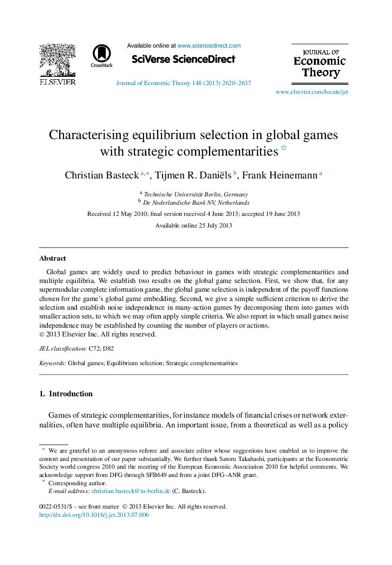 Characterising equilibrium selection in global games with strategic complementarities