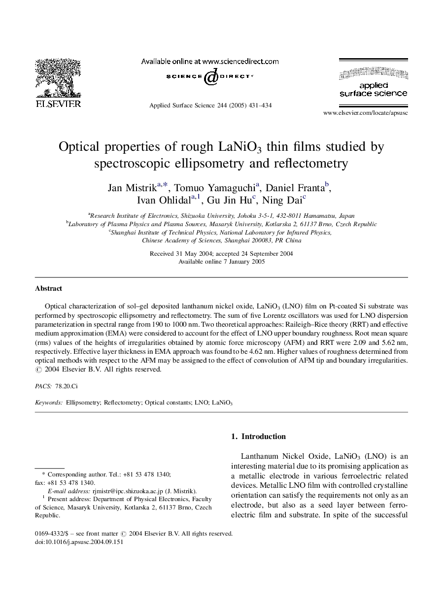 Optical properties of rough LaNiO3 thin films studied by spectroscopic ellipsometry and reflectometry