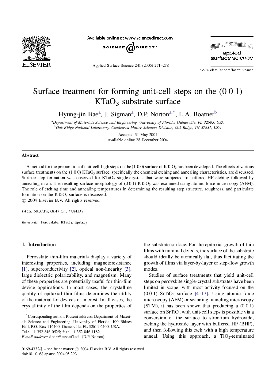 Surface treatment for forming unit-cell steps on the (0Â 0Â 1) KTaO3 substrate surface