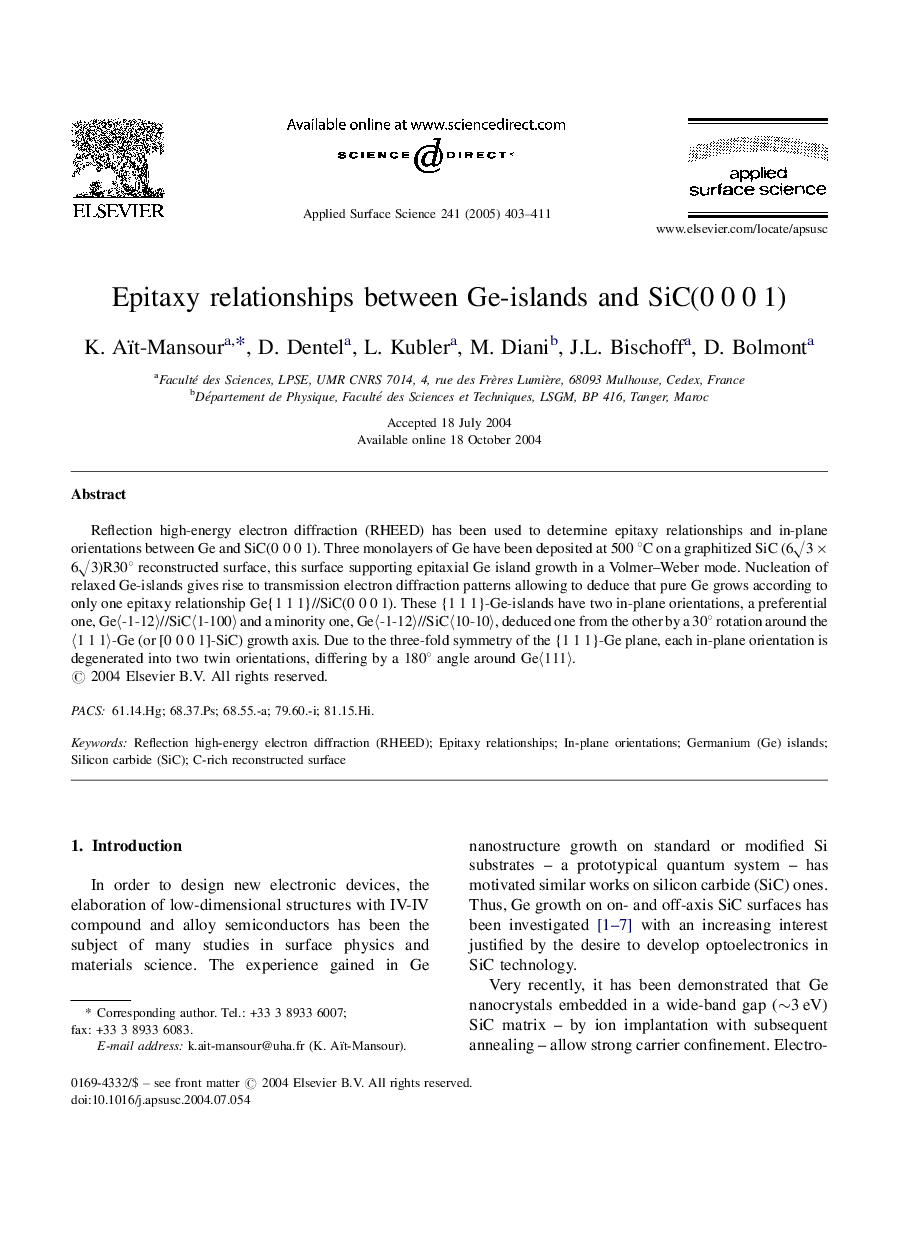 Epitaxy relationships between Ge-islands and SiC(0Â 0Â 0Â 1)